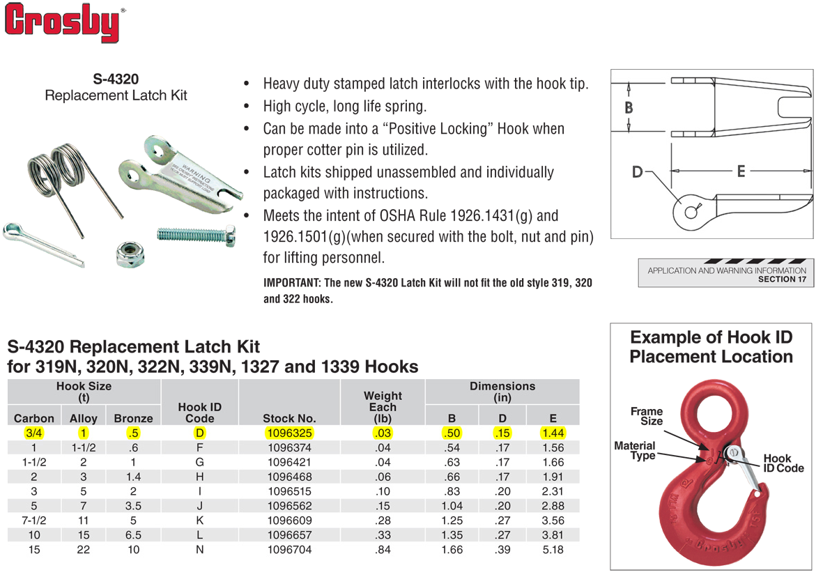 1 Ton Alloy Crosby S4320AN Hook Latch Kits Wesco Industries